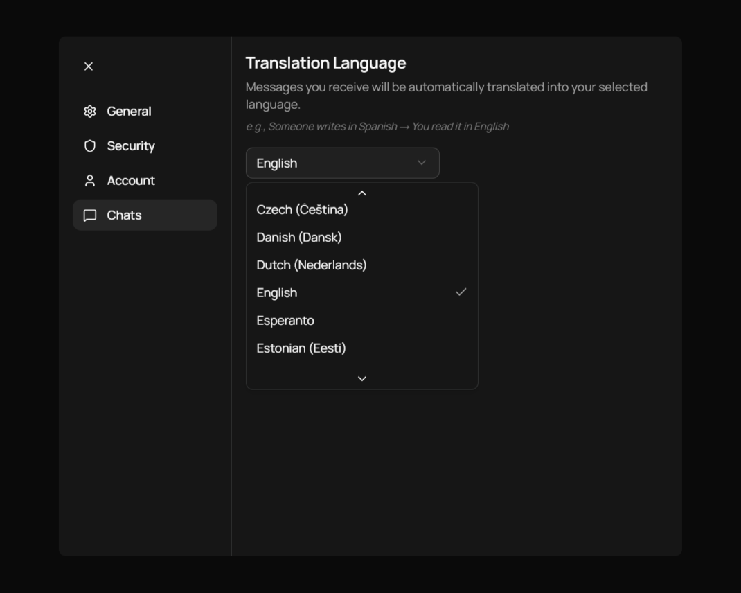 Language selection settings